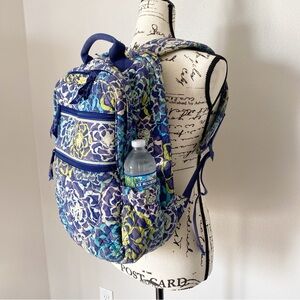 Vera Bradley Large Laptop Backpack in Katalina Blues Floral Quilted Blue White